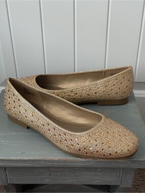 Hot Cakes Women's Gold Sparkle Embellished Ballet Flats Size 11M